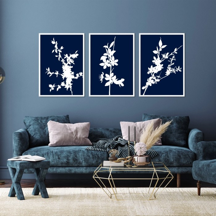 Blue and silver wall decor